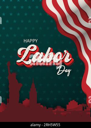 Fête du travail heureuse le festival du 4 septembre avec drapeau des États-Unis et illustration vectorielle de conception d'affiche de ville. Illustration de Vecteur