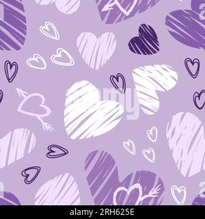 Saint Valentin. Cœurs. Motif moderne audacieux, graffiti. Illustrations vectorielles lumineuses avec des textures grunge dans un style d'esquisse. Pour papier peint, impression sur Illustration de Vecteur