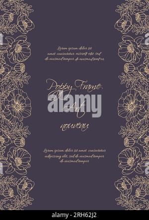 Cadre vintage classique élégant. Pavot doré gracieux. Art nouveau. Pour les mariages, affiches, cartes postales, éléments de design. Illustration de Vecteur