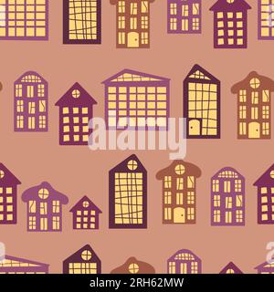 Maison pour enfants de style scandinave confortable dans des couleurs chaudes. Illustration vectorielle, modèle sans couture pour pépinière, papier peint, impression sur tissu, pac Illustration de Vecteur