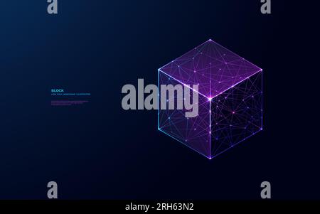Cube isométrique. Bloc séparé numérique sur fond bleu foncé. Illustration de Vecteur