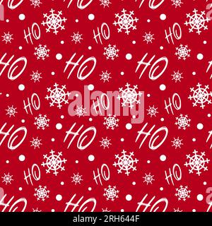 Motif de Noël lumineux. Flocons de neige blancs, l'inscription Ho-ho sur fond rouge. Nouvel an, père noël. Pour papier peint, impression sur tissu, wrapp Illustration de Vecteur