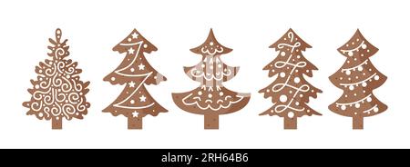 Ensemble de pain d'épices. Biscuits appétissants, décorés de glaçage. Arbre de Noël avec boules et guirlandes. Illustration de nourriture pour autocollants, affiches, Postcar Illustration de Vecteur