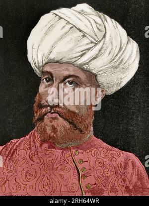 Hayreddin Barbarossa (ch. 1478-1546). L'amiral ottoman. La gravure. Museo Militar, 1883. Plus tard la couleur. Banque D'Images