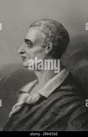 Montesquieu (1689-1755) Philosophe français. Portrait. Gravure par Geoffroy. 'Historia Universal', de Cesar Cantu. Volume VIII 1858. Banque D'Images