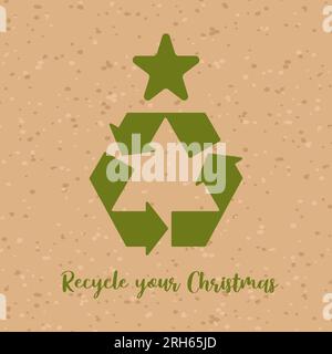 Arbre de Noël sous la forme d'un symbole de recyclage. Respectueux de l'environnement. Nettoyage post-vacances, vacances vertes, consommation raisonnable. Pour affiches Illustration de Vecteur