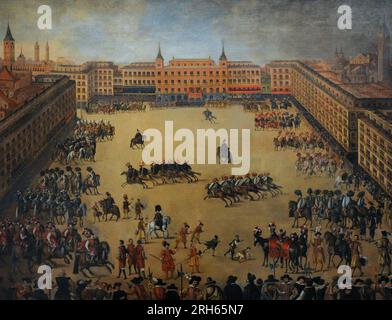 Attribué à Juan de la Corte (ca.1585-1662). Peintre baroque. Festivités royales sur la Plaza Mayor, 1623. Musée d'Histoire, Madrid, Espagne. Banque D'Images