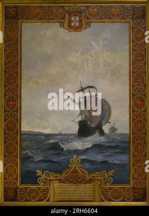 Carrack portugais du 16th siècle. Huile sur toile par Joao Vaz (1859-1931). Musée maritime. Lisbonne, Portugal. Banque D'Images