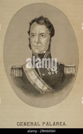 Juan Palarea Blanes, dit 'El Medico' (1780-1842). Militaire espagnol. Maréchal de campagne et chef de guérilla pendant la guerre péninsulaire. Il participe à la première guerre carliste. Portrait. Historia de la Revolucion Espanola (desde la Guerra de la Independencia a la Restauracion en Sagunto), de Vicente Blasco Ibanez. Volume II Publié à Barcelone, 1891. Banque D'Images