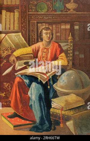 Alphonse X de Castille, appelé 'le Sage' (1221-1284). Roi de Castille et Léon. Portrait. Chromolithographie. 'Historia Universal' (Histoire universelle), par Cesar Cantu. Volume VI Publié à Barcelone, 1885. Banque D'Images