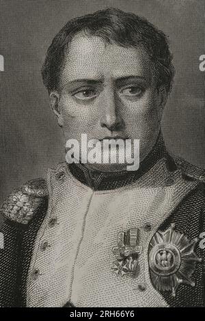 Napoléon Bonaparte (1769-1821). Chef militaire et politique français. Napoléon Ier, il fut empereur de France (1804-1815). Portrait. Gravure par Geoffroy. 'Historia Universal', de Cesar Cantu. Volume VI 1857. Banque D'Images