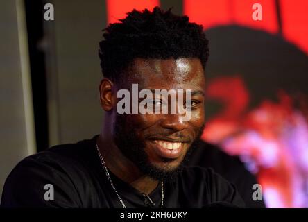 Isaac Chamberlain, qui affrontera Mikael Lawal (non photographié) dans un affrontement pour le titre des poids-lourds britanniques à l'O2 le 21 octobre, lors d'une conférence de presse au Glaziers Hall, à Londres. Date de la photo : lundi 14 août 2023. Banque D'Images