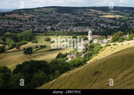 La vue sur les vallées et Selsley Stroud, commune de Selsley Cotswolds, Gloucestershire, Royaume-Uni Banque D'Images