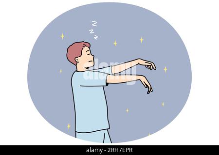 Homme dans le sommeil de pyjama la nuit. Jeune homme endormi dans un pyjama marchant dans le sommeil. Illustration vectorielle. Illustration de Vecteur