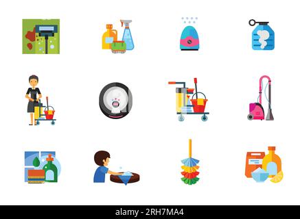 Icône de service de nettoyage définie Illustration de Vecteur