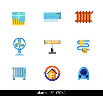 Icône des systèmes de chauffage et de refroidissement définie Illustration de Vecteur