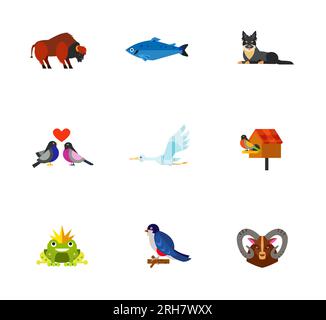 Ensemble d'icônes d'animaux, d'oiseaux et de poissons Illustration de Vecteur