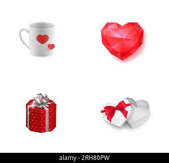 Ensemble d'icônes de cadeaux pour la Saint-Valentin Illustration de Vecteur