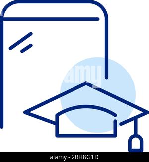 Chapeau de panneau de mortier et téléphone portable. Obtention d'un diplôme universitaire en ligne. Icône Pixel Perfect Illustration de Vecteur