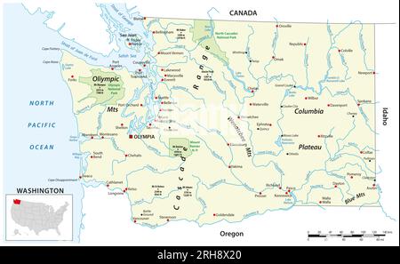 Carte vectorielle de l'état américain de Washington Banque D'Images