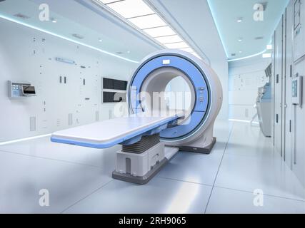 Salle de radiologie hospitalière avec scanner irm de rendu 3D. Banque D'Images