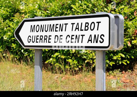 Fin de la Guerre de cent ans et monument Talbot à Castillon-la-bataille. Ce monument commemore la célébrité bataille de Castillon et marque le lieu où A. Banque D'Images