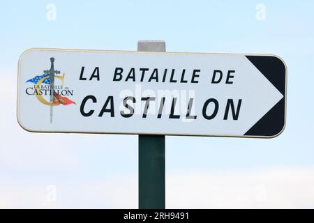 Fin de la Guerre de cent ans et monument Talbot à Castillon-la-bataille. Ce monument commemore la célébrité bataille de Castillon et marque le lieu où A. Banque D'Images