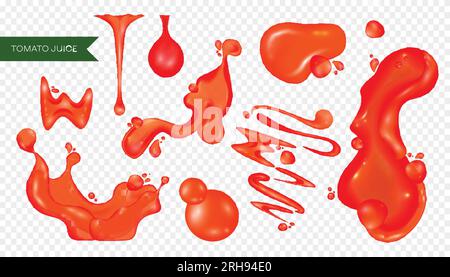 Éclaboussures de liquide de jus de tomate rouge réalistes isolées sur l'illustration vectorielle de fond transparent Illustration de Vecteur