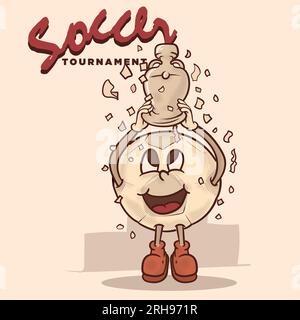 concept de mascotte de célébration de champion de tournoi de football. balle socer funky avec illustration vectorielle de mascotte de personnage de dessin animé de visage Illustration de Vecteur