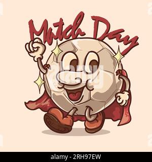 concept de mascotte du jour du match de football. balle socer funky avec illustration vectorielle de mascotte de personnage de dessin animé de visage Illustration de Vecteur