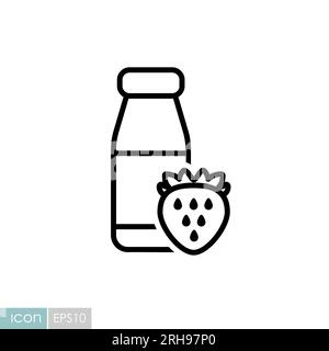 Bouteille de yaourt buvable avec icône vecteur fraise saveur. Enseigne de produits laitiers. Symbole graphique pour la conception de sites Web et d'applications de cuisine, logo, application, interface utilisateur Illustration de Vecteur