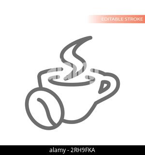 Icône de vecteur de tasse à café chaud et de ligne de grain. Tasse à café avec contour vapeur. Illustration de Vecteur