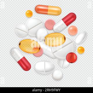 Composition réaliste de capsules de pilules avec bouquet de vitamines de médicaments et de suppléments nutritionnels sur illustration vectorielle de fond transparent Illustration de Vecteur