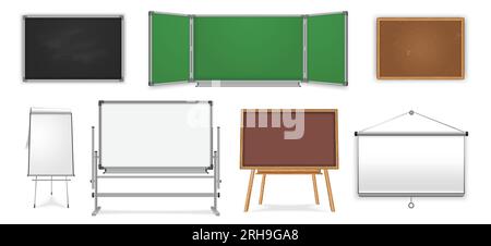 Tableaux de bureau d'école ensemble réaliste avec des images isolées de tableaux noirs vides tableaux noirs et chevalets pour illustration vectorielle de stylo Illustration de Vecteur