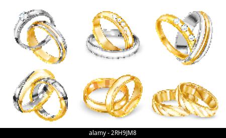 Paires d'anneaux de mariage ou de fiançailles en or illustration vectorielle isolée réaliste Illustration de Vecteur