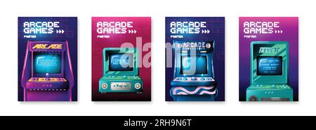 Jeu d'arcade jeu d'affiche réaliste avec symboles de loisirs de jeu vidéo illustration vectorielle isolée Illustration de Vecteur