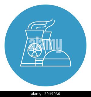 Icône de centrale nucléaire dans un style de ligne mince. Symbole de source d'énergie non renouvelable dans un cadre rond. Illustration de Vecteur
