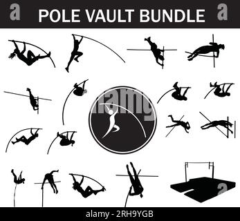 Pack silhouette de Pole Vault | Collection de joueurs de Pole Vault avec logo et équipement de Pole Vault Illustration de Vecteur
