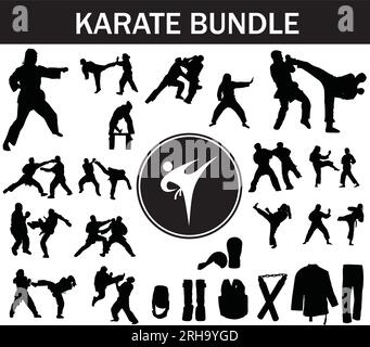 Karaté Silhouette Bundle | Collection de joueurs de karaté avec logo et équipement de karaté Illustration de Vecteur