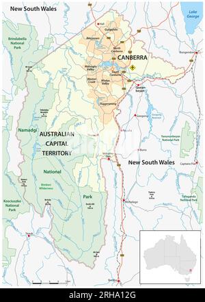 La carte du territoire de la capitale australienne avec la capitale canberra Banque D'Images