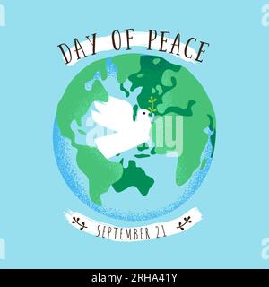 Journée internationale de la carte de la paix illustration vectorielle du monde vert avec oiseau colombe blanc à l'intérieur. Concept de conception d'affiche pour célébrer les idéaux de paix Illustration de Vecteur