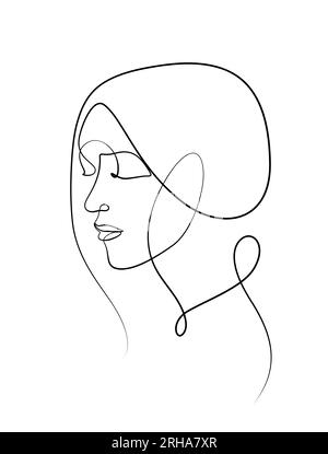 femme visage oeil fermé ligne calligraphique art décoratif. illustration vectorielle de concept de beauté féminine de dessin de ligne continue Illustration de Vecteur