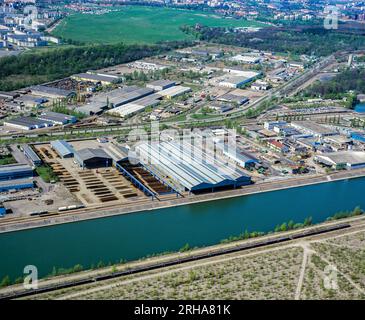 Strasbourg, Port-du-Rhin bassin intérieur du port du Rhin, parc industriel, vue aérienne de la ville, Alsace, France, Europe, Banque D'Images