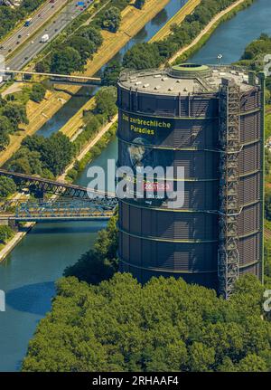 Vue aérienne, centre commercial Westfield Centro, Neue Mitte, Gasometer avec exposition le paradis fragile, Borbeck, Oberhausen, région de la Ruhr, Rhin du Nord Banque D'Images