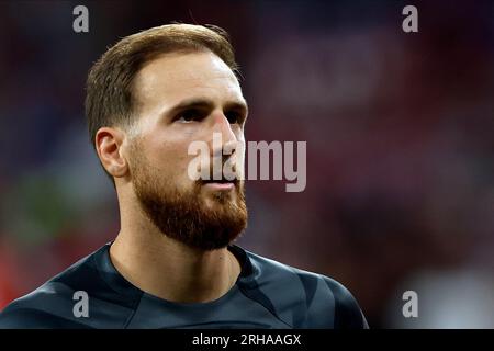 Madrid, Espagne. 14 août 2023. Jan Oblak de l'Atletico de Madrid lors du match de la Liga entre l'Atletico de Madrid et Granada CF a joué au stade Civitas Metropolitano le 14 août à Madrid, Espagne. (Photo de Cesar Cebolla/PRESSINPHOTO) crédit : PRESSINPHOTO SPORTS AGENCY/Alamy Live News Banque D'Images