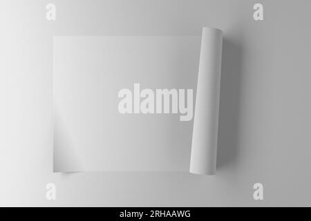 Un morceau de papier blanc avec des bords incurvés sur fond blanc Banque D'Images