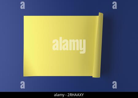 Un morceau de papier jaune avec des bords incurvés sur fond bleu Banque D'Images