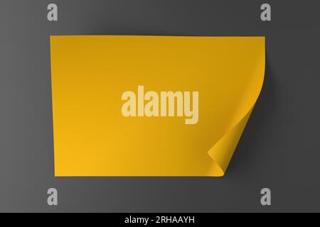 Un morceau de papier jaune avec des bords incurvés sur fond gris Banque D'Images