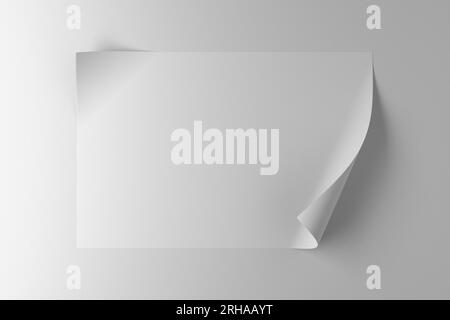 Un morceau de papier blanc avec des bords incurvés sur fond blanc Banque D'Images