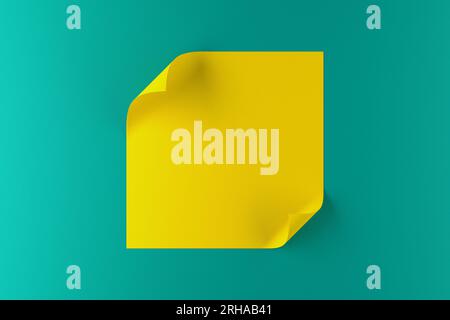 Un morceau de papier jaune avec des bords incurvés sur fond turquoise Banque D'Images